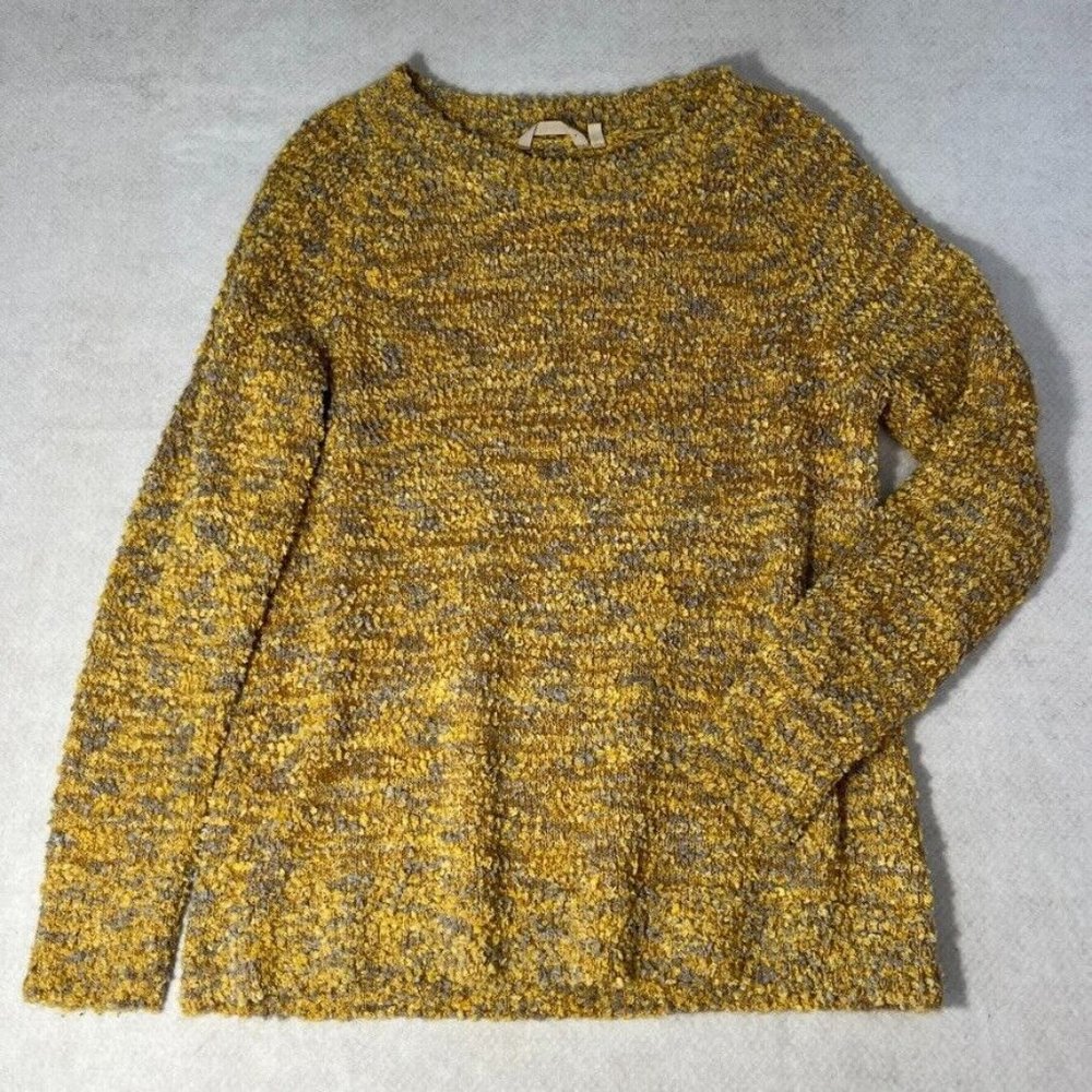 Soft Surroundings Womens Sweater Medium M Liv Boucle Popcorn Yellow Knit Stretch
